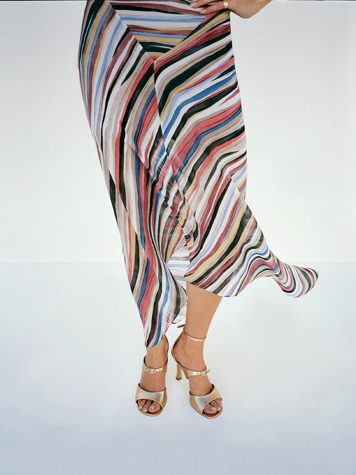Mirage gestreiftes asymmetrisches Maxikleid