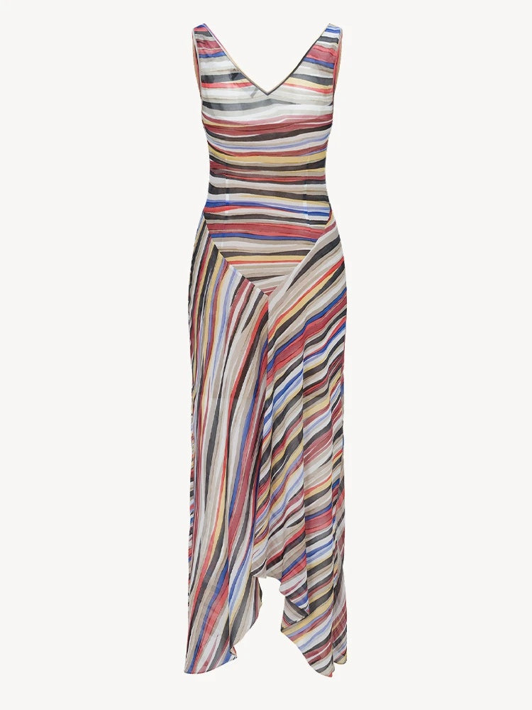 Mirage gestreiftes asymmetrisches Maxikleid