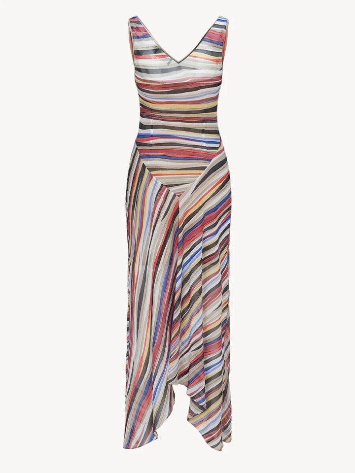 Mirage gestreiftes asymmetrisches Maxikleid