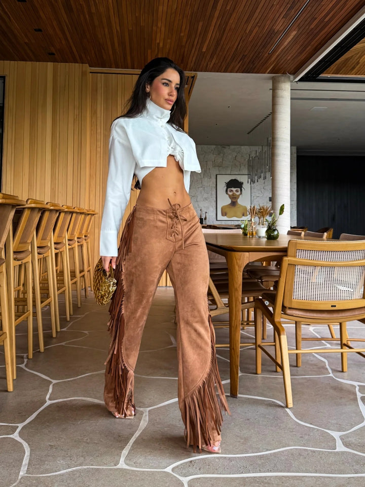 Παντελόνια Western Fringe με Φαρδιά Πόδια