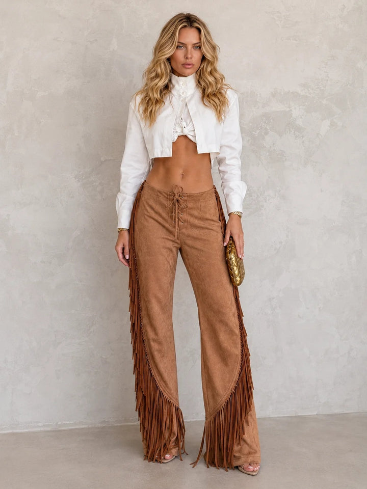 Παντελόνια Western Fringe με Φαρδιά Πόδια