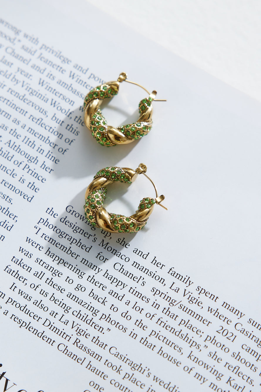 Κρυστάλλινα σκουλαρίκια Lover 18 καρατίων με πράσινο χρυσό