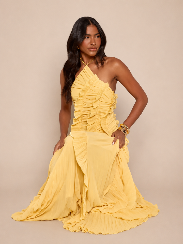 Sunlit Ruffle Halter Gown