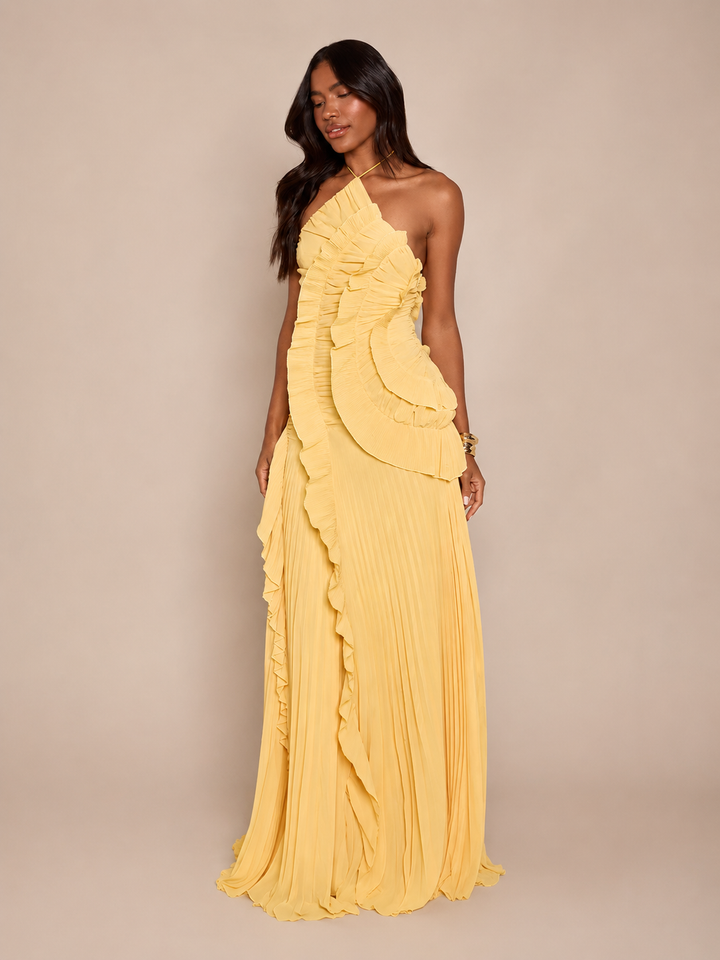 Sunlit Ruffle Halter Gown