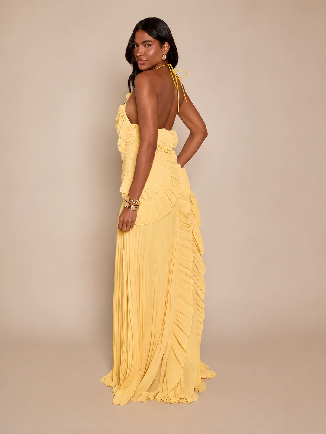 Sunlit Ruffle Halter Gown