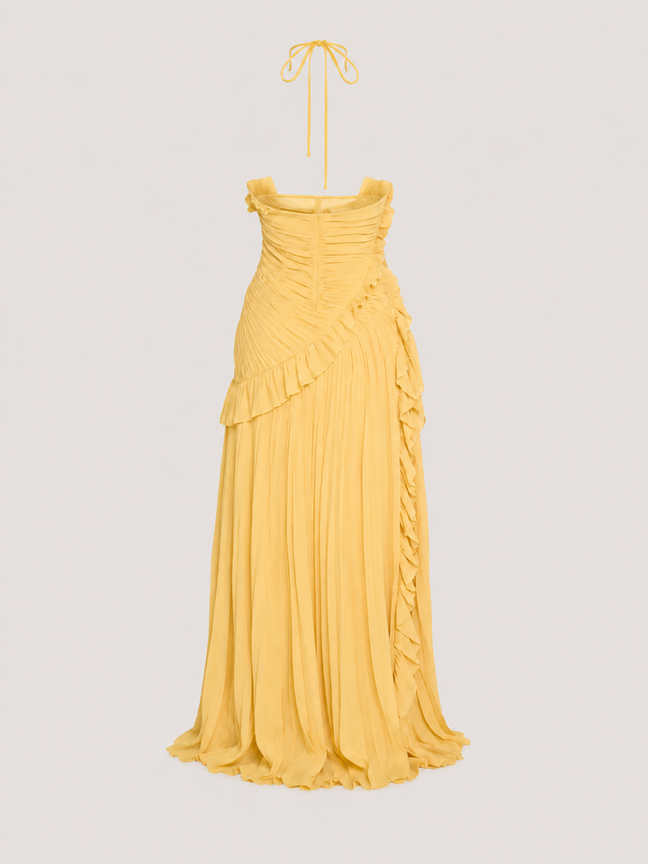 Sunlit Ruffle Halter Gown