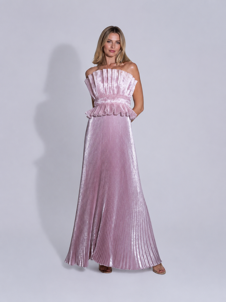 Blush Pleated Peplum Gown