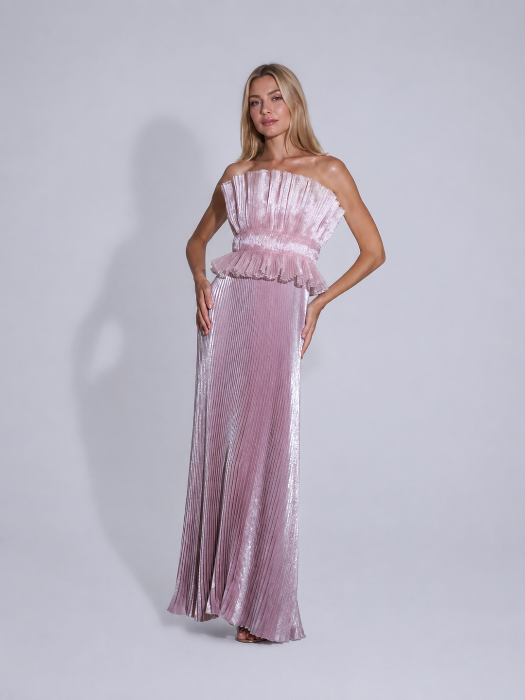 Blush Pleated Peplum Gown