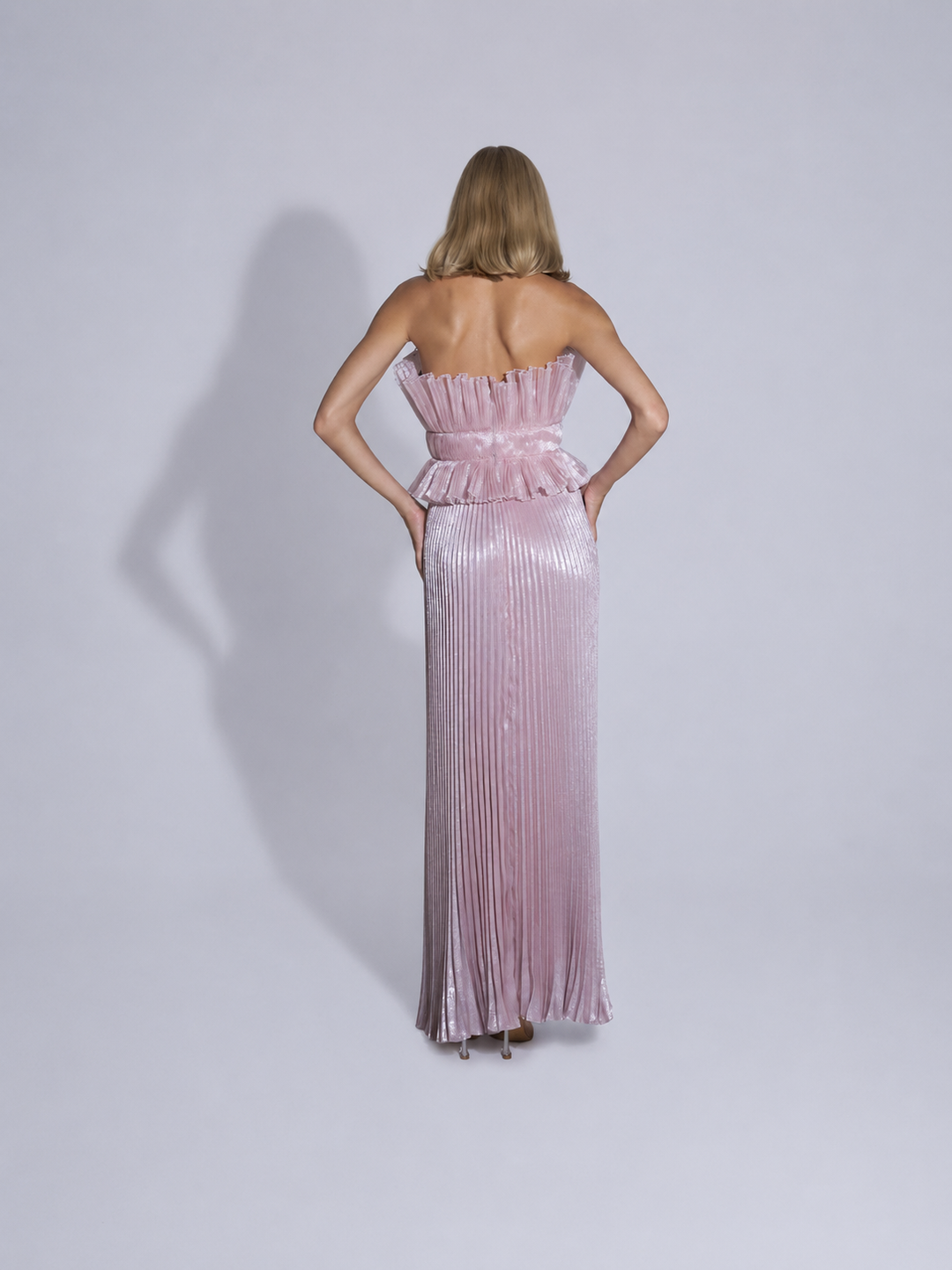 Blush Pleated Peplum Gown