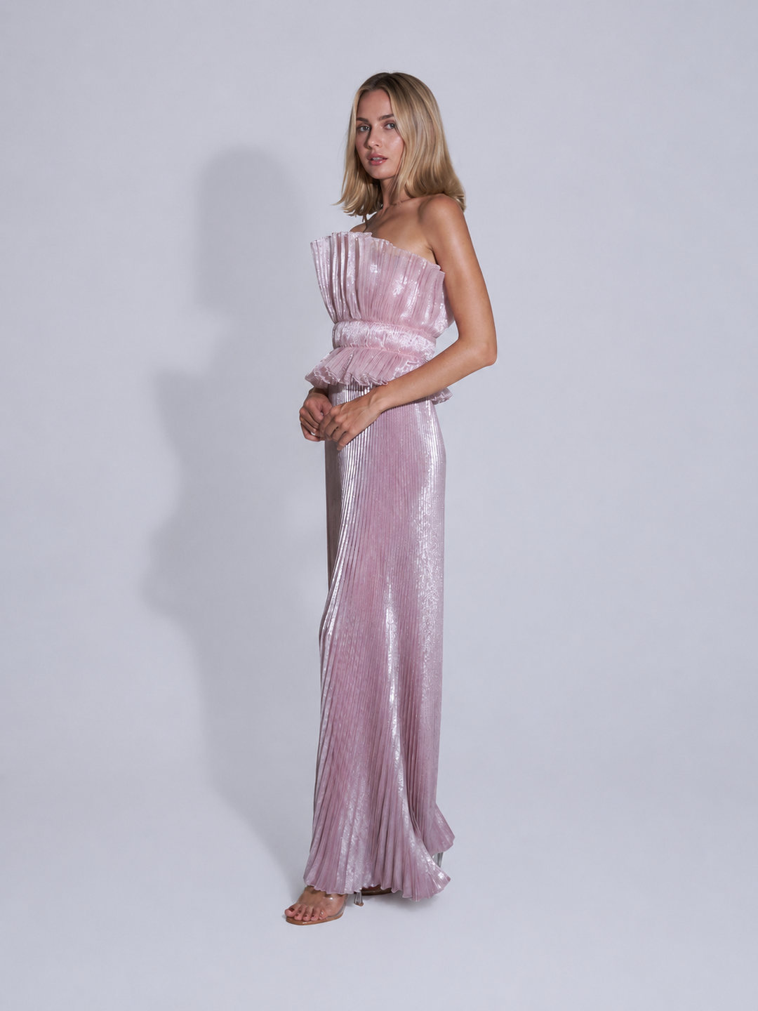 Blush Pleated Peplum Gown