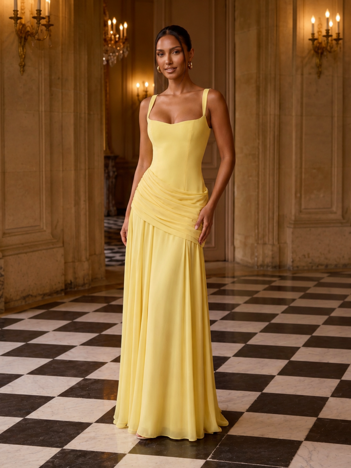 Butter Yellow Draped Maxi Dress