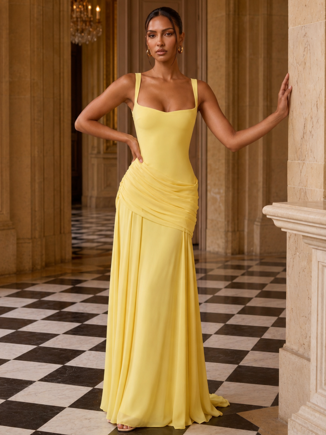 Butter Yellow Draped Maxi Dress