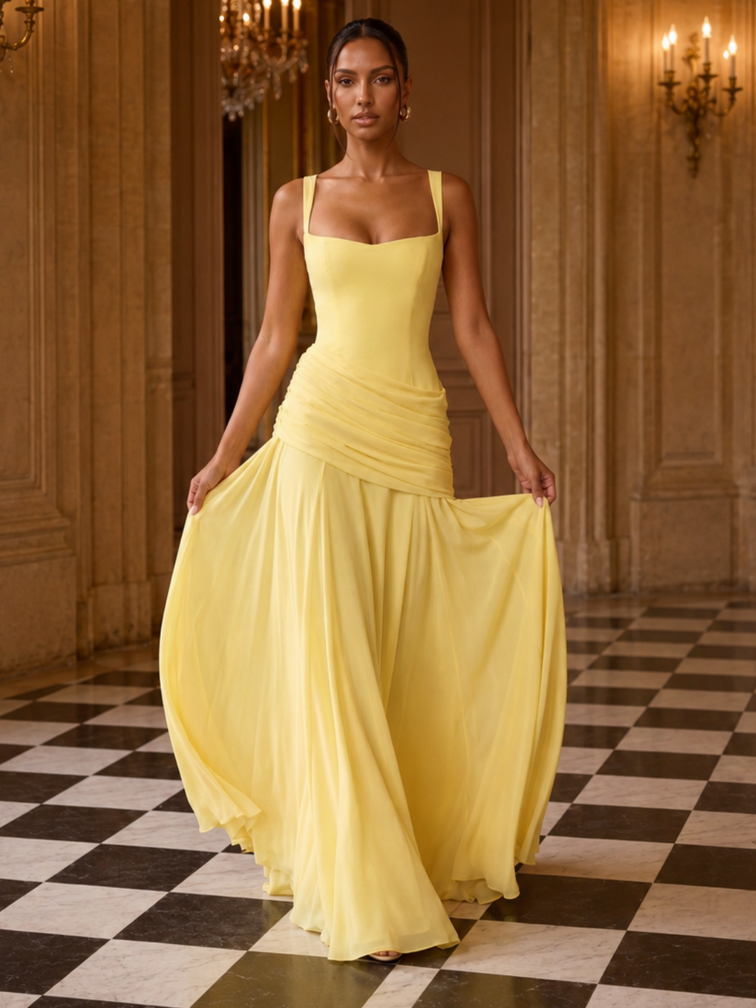 Butter Yellow Draped Maxi Dress
