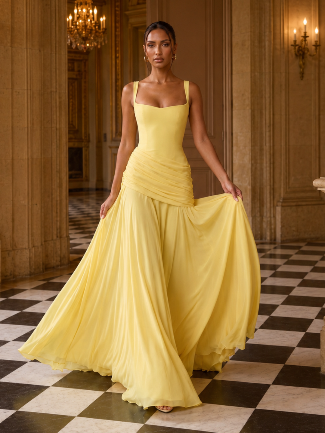 Butter Yellow Draped Maxi Dress