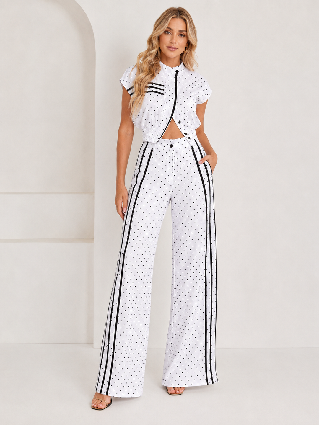 Polka Dot Long Pants Two-Piece Set