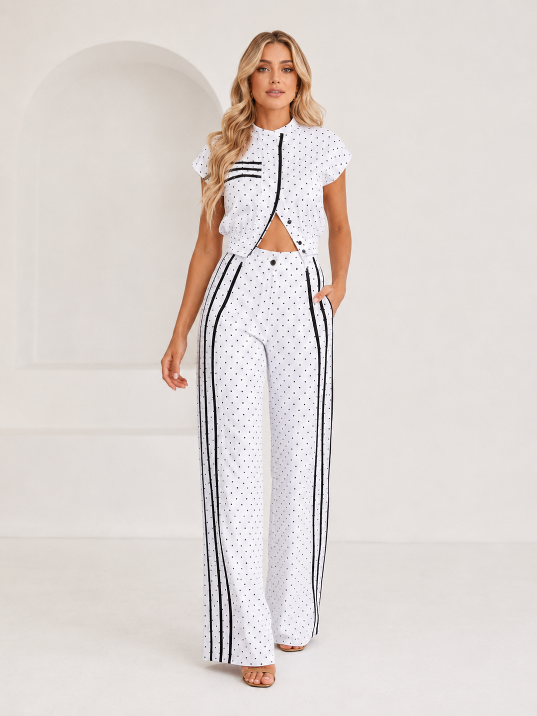 Polka Dot Long Pants Two-Piece Set