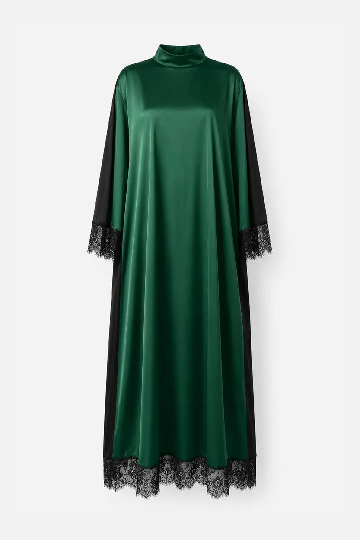 Sukienka kaftanowa w kolorze szmaragdowym z blokami kolorów