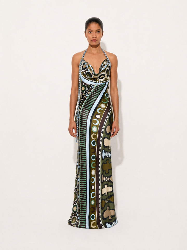 Tribal Print Halter Gown