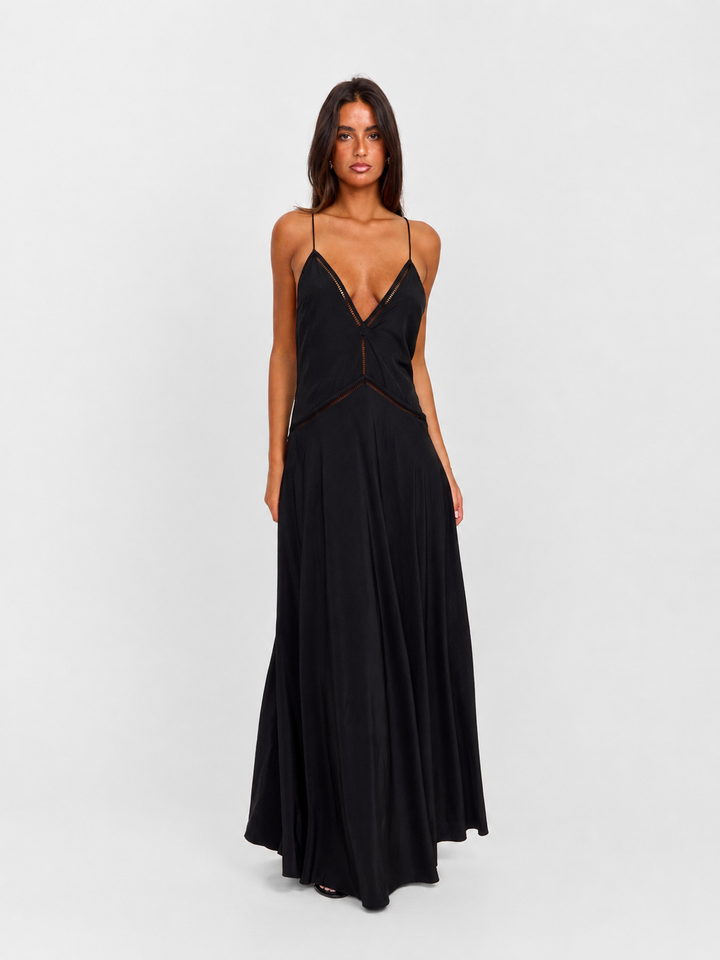 Black Ladder-Trim Slip Maxi