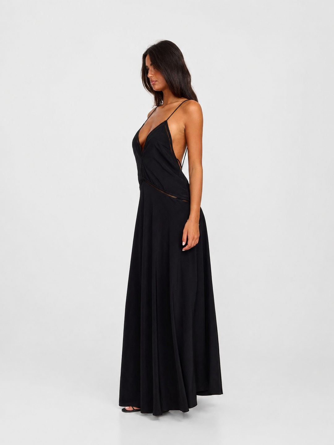 Black Ladder-Trim Slip Maxi