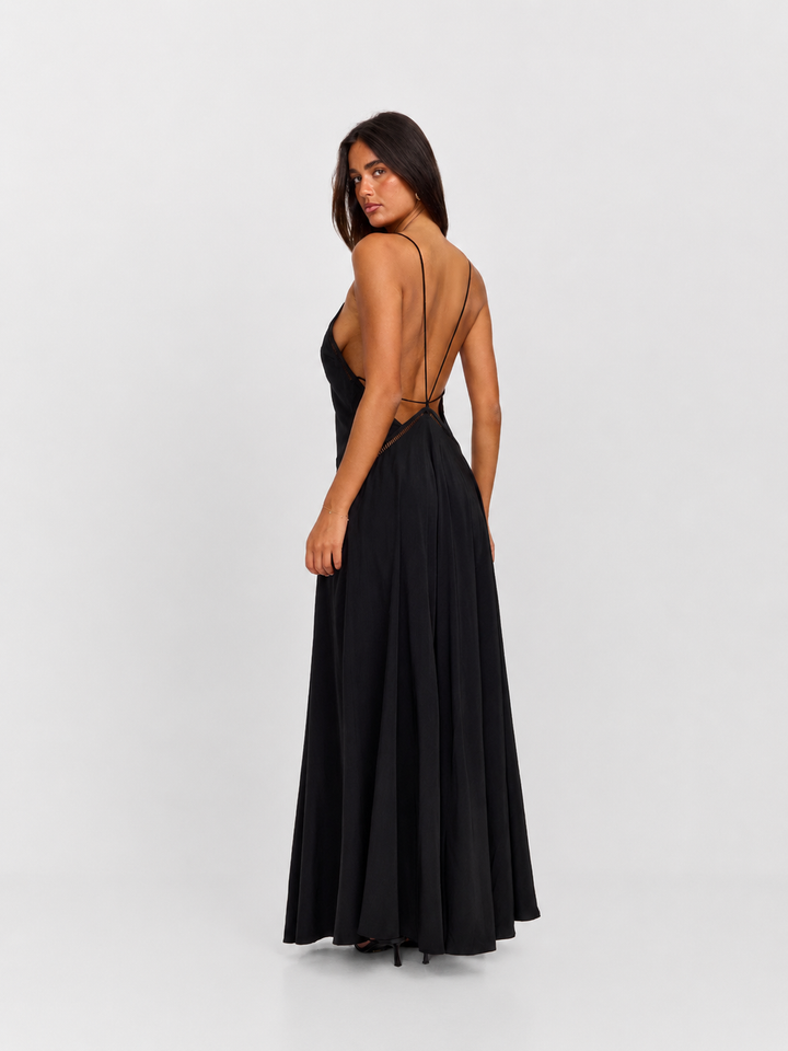 Black Ladder-Trim Slip Maxi