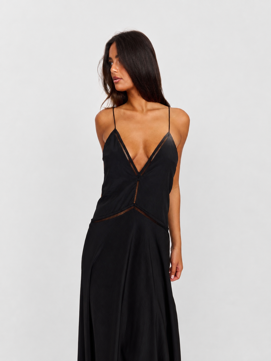 Black Ladder-Trim Slip Maxi