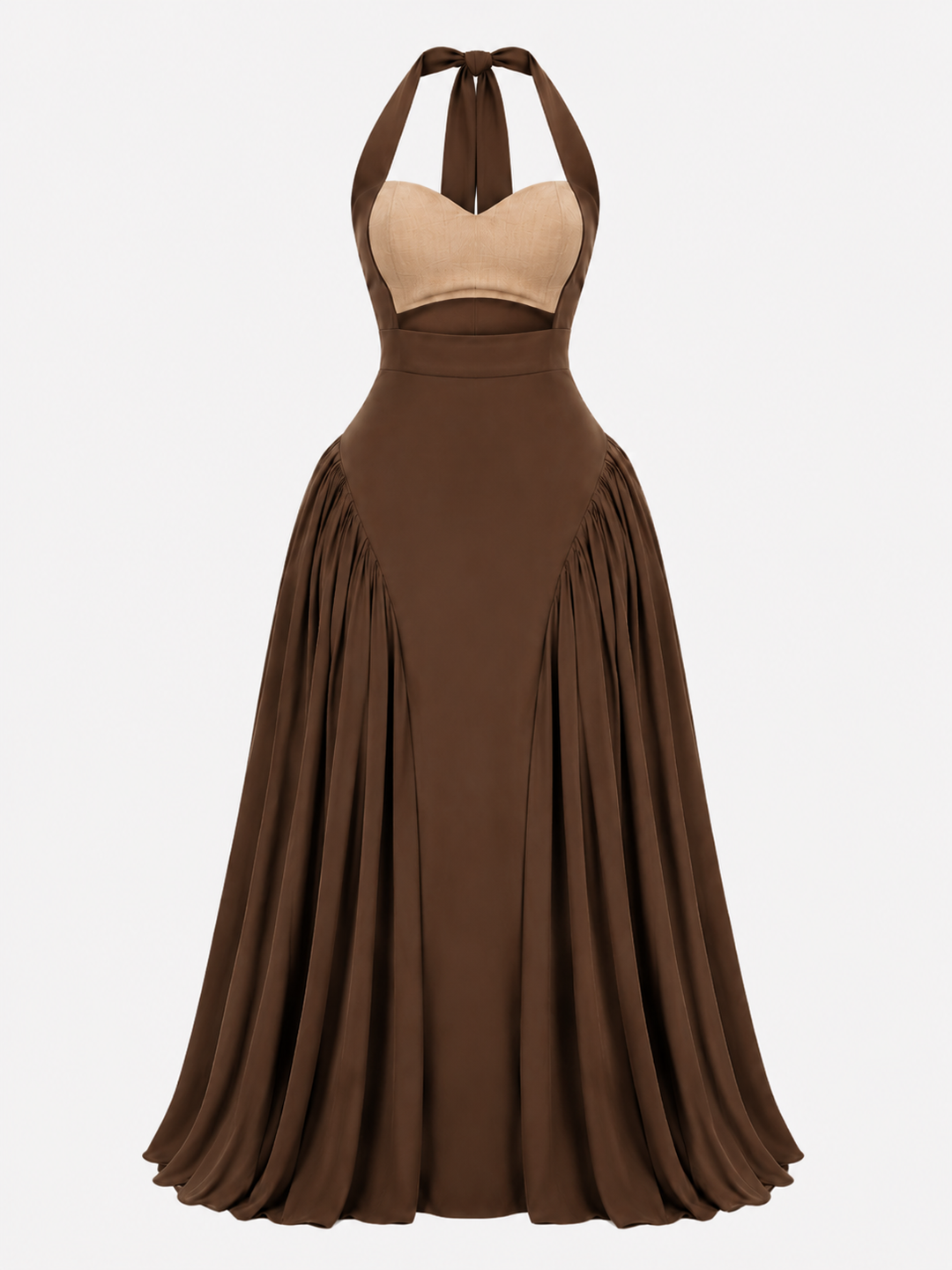 Contrast Halter Cutout Maxi Dress
