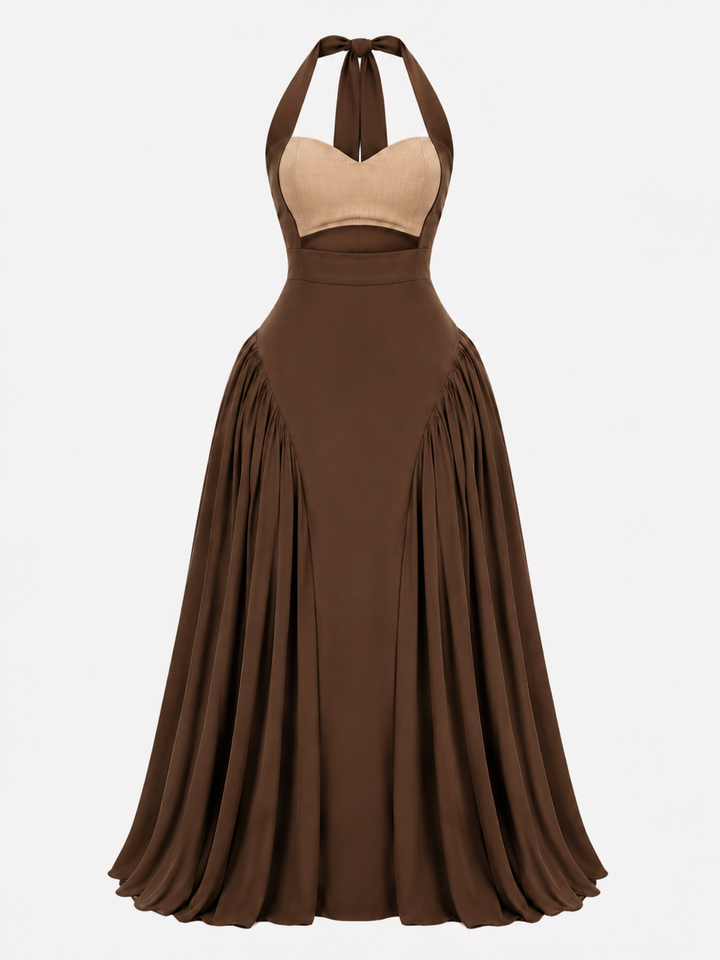 Contrast Halter Cutout Maxi Dress