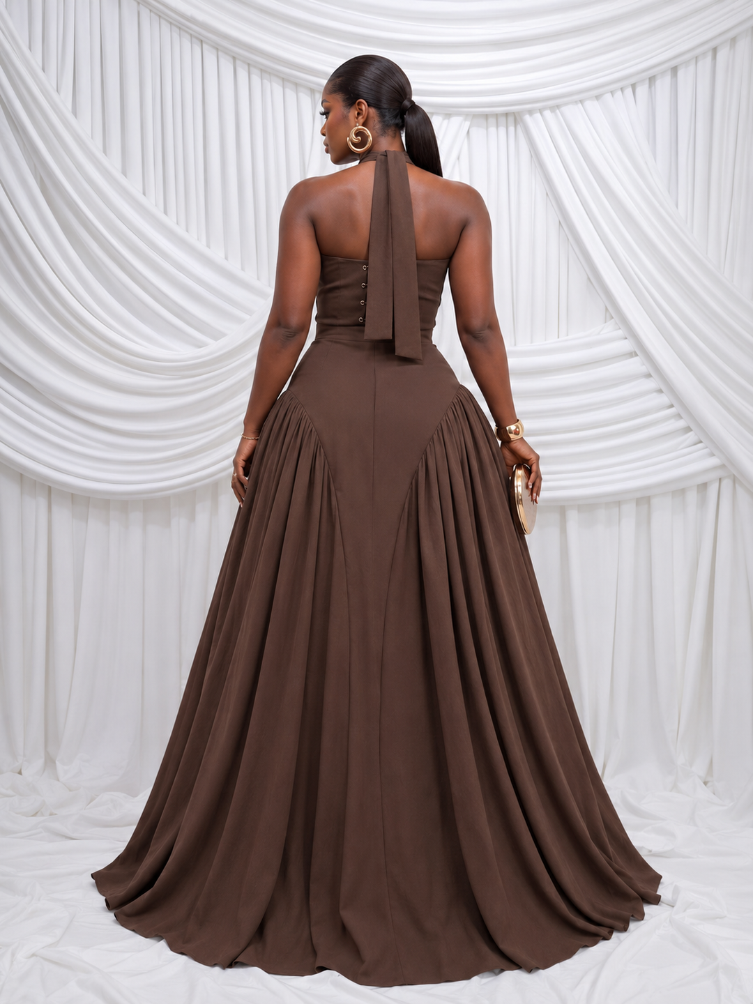 Contrast Halter Cutout Maxi Dress
