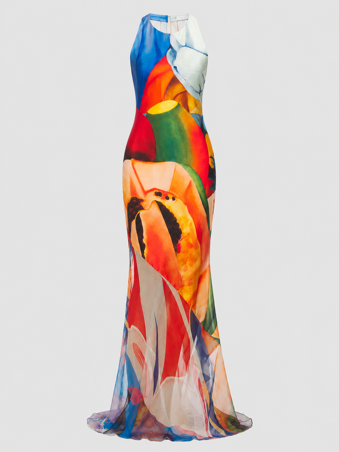 Abstract Floral Open-Back Maxi Dress