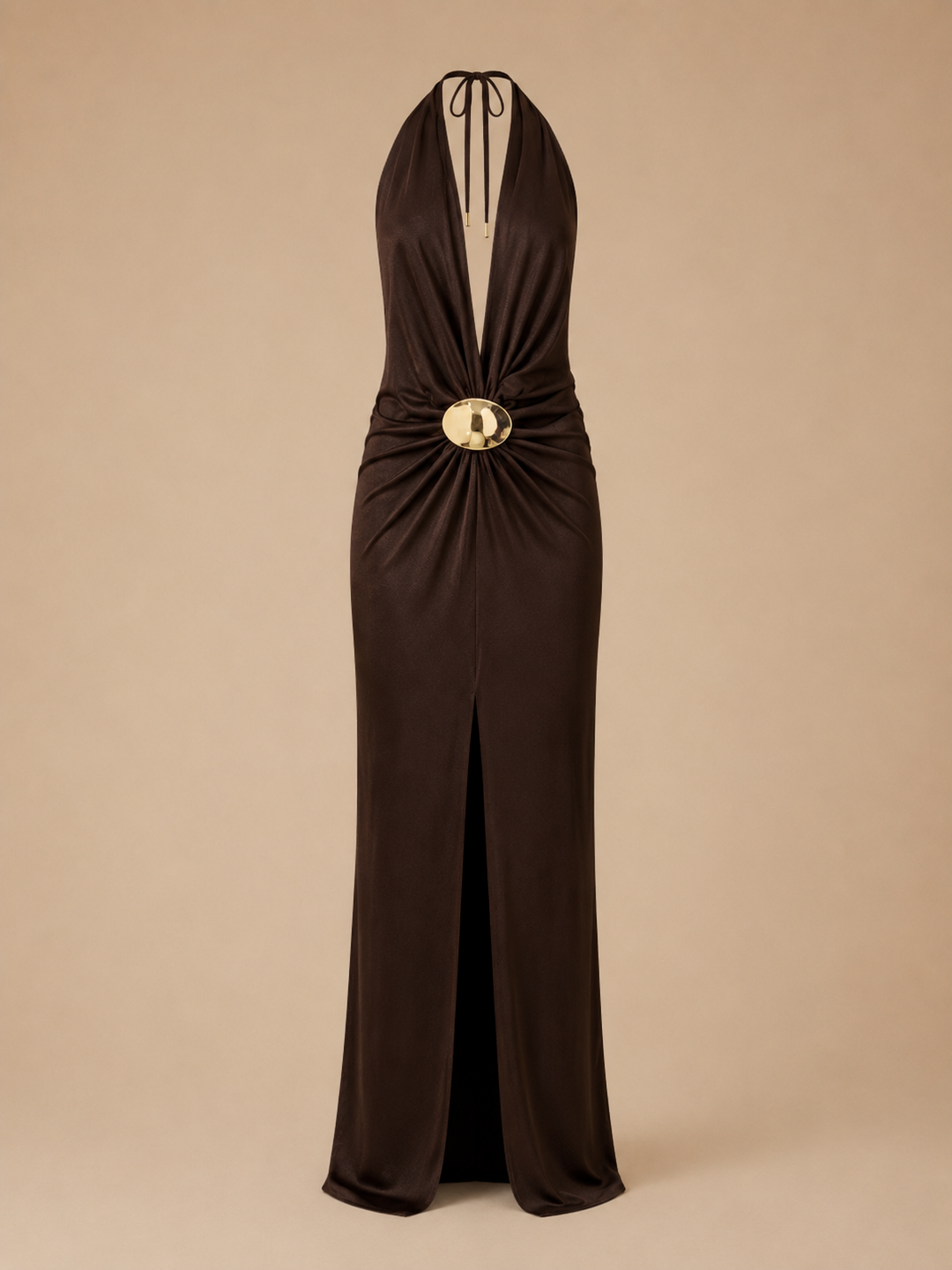 Halter Buckle Draped Maxi Dress