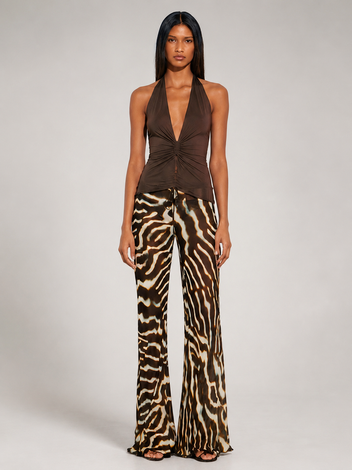 Pantaloni svasati con motivo astratto a zebra