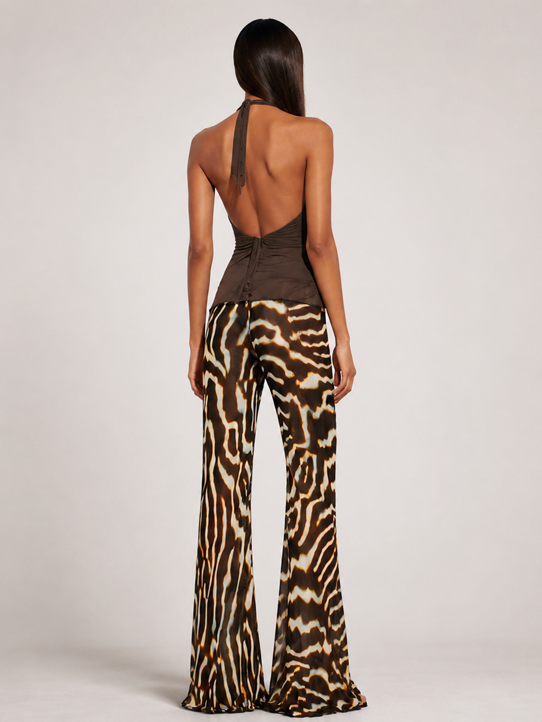 Pantaloni svasati con motivo astratto a zebra