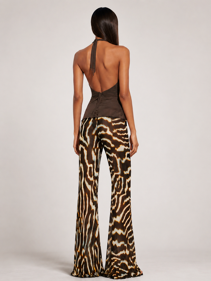 Pantaloni svasati con motivo astratto a zebra