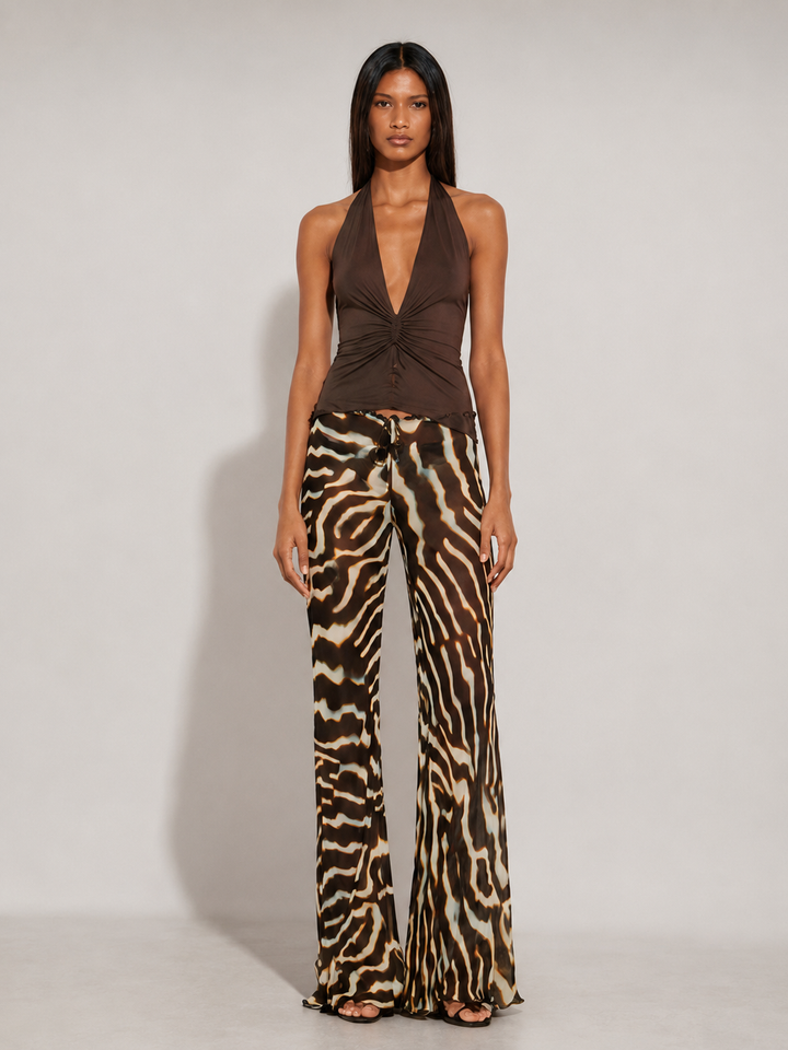 Pantaloni svasati con motivo astratto a zebra