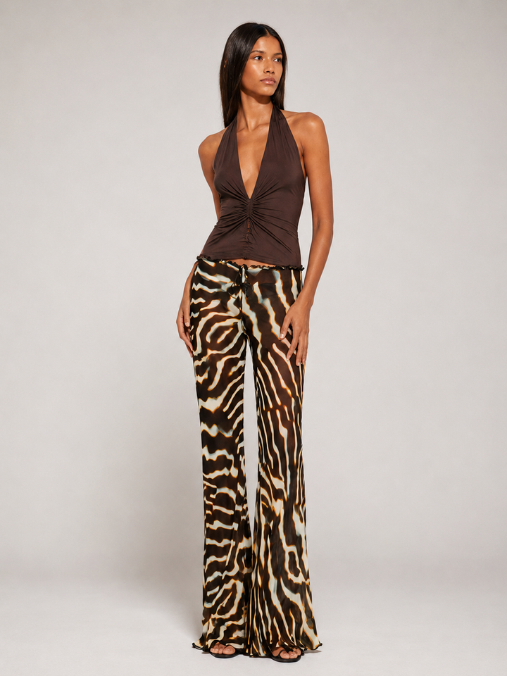 Pantaloni svasati con motivo astratto a zebra