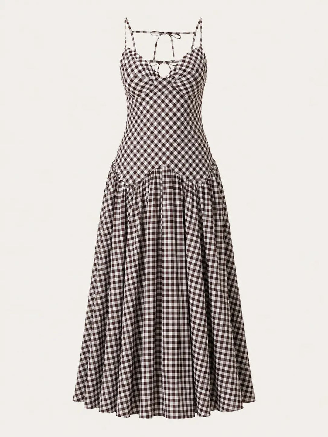 Maxikjole med gingham og knyting bak