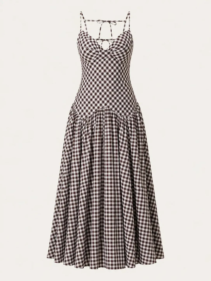Maxikjole med gingham og knyting bak