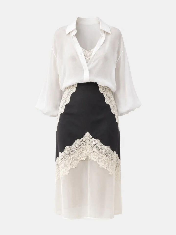 Monochrome Shirt Midi Skirt Set