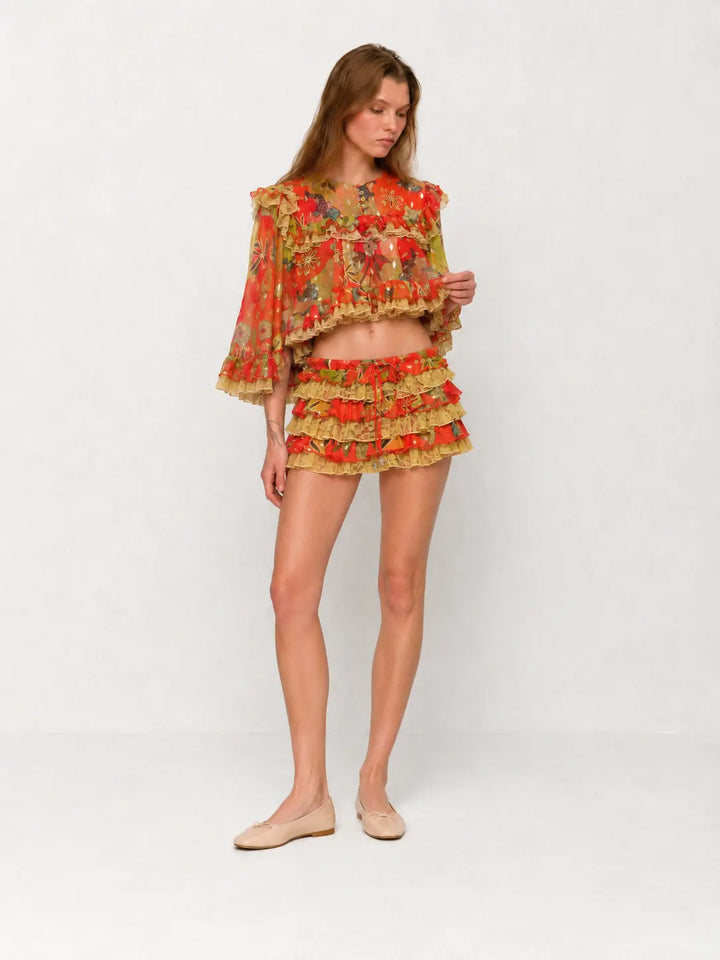 Komplet z falbaną w stylu boho: mini spódniczka