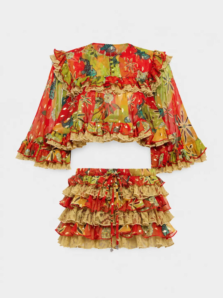 Komplet z falbaną w stylu boho: mini spódniczka