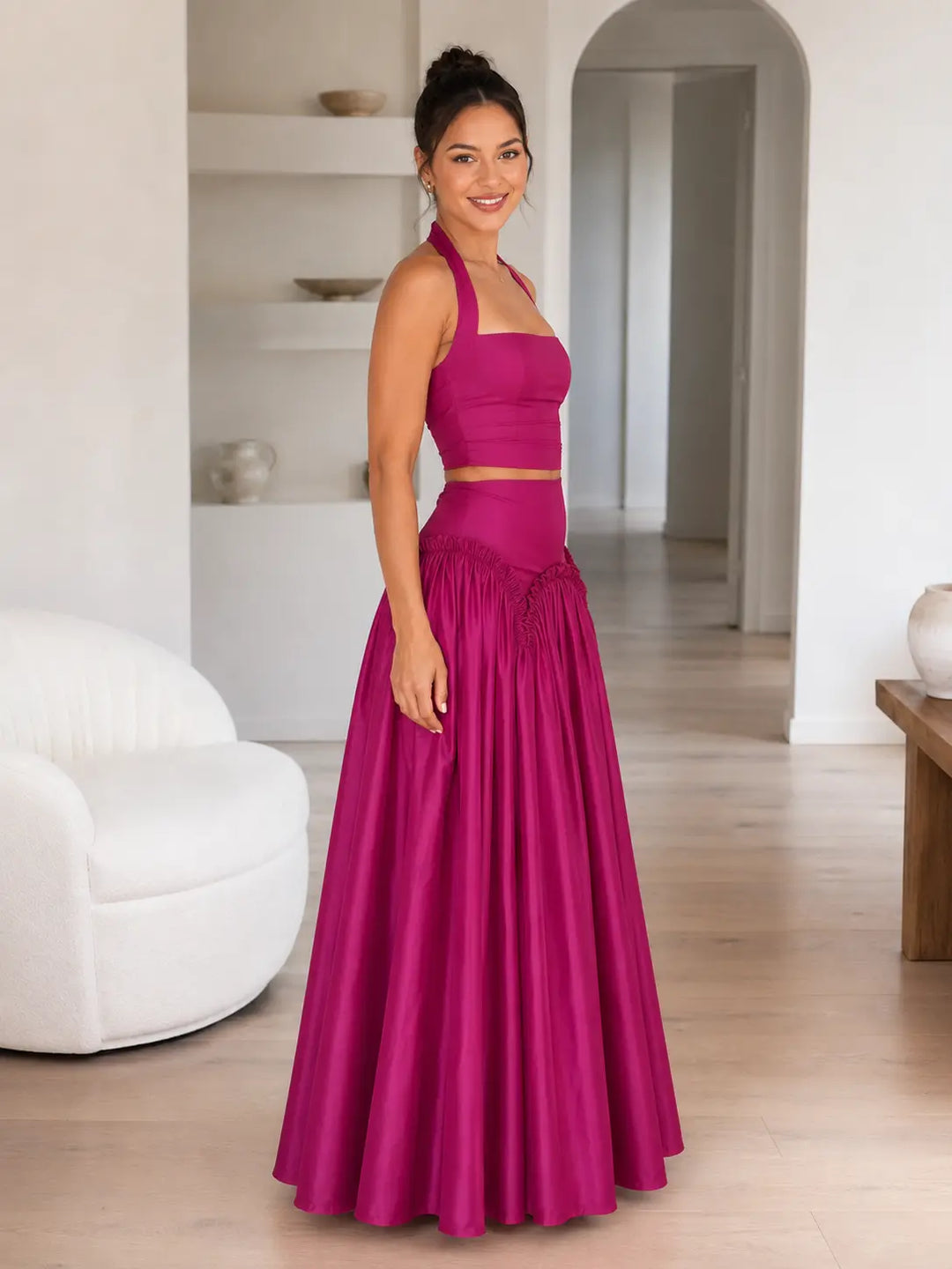 Set cu fustă maxi sculpturală cu top halter