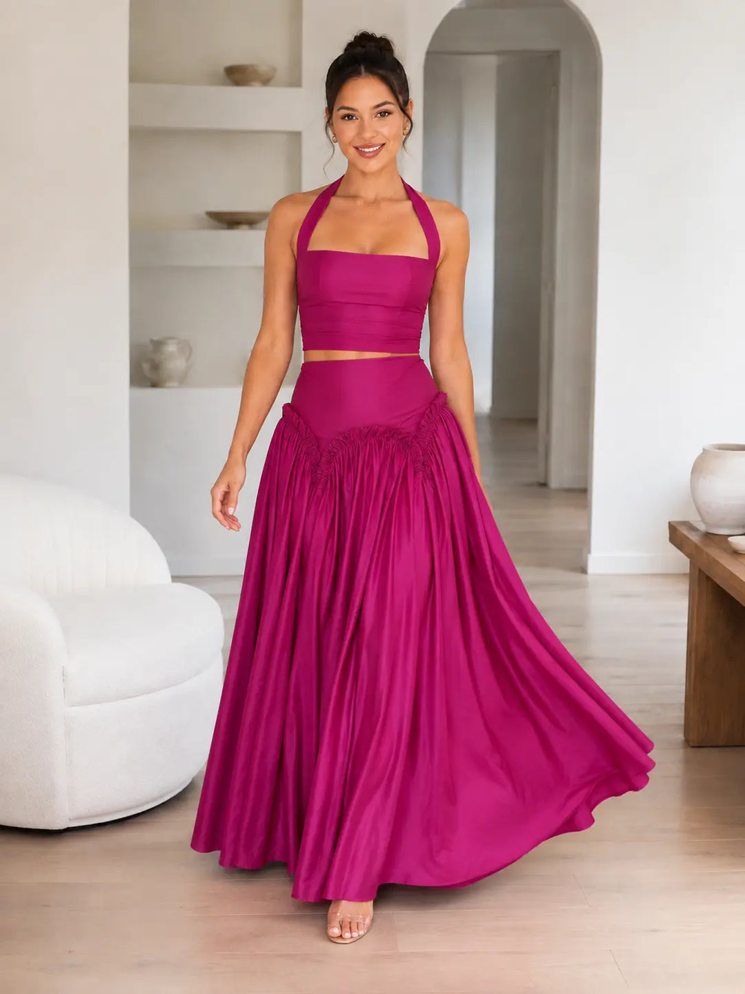 Set cu fustă maxi sculpturală cu top halter