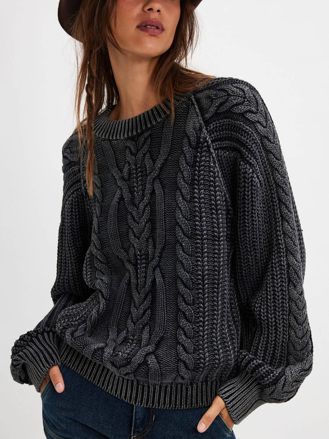 Round Neck Twist Long Sleeve Pullover Sweater