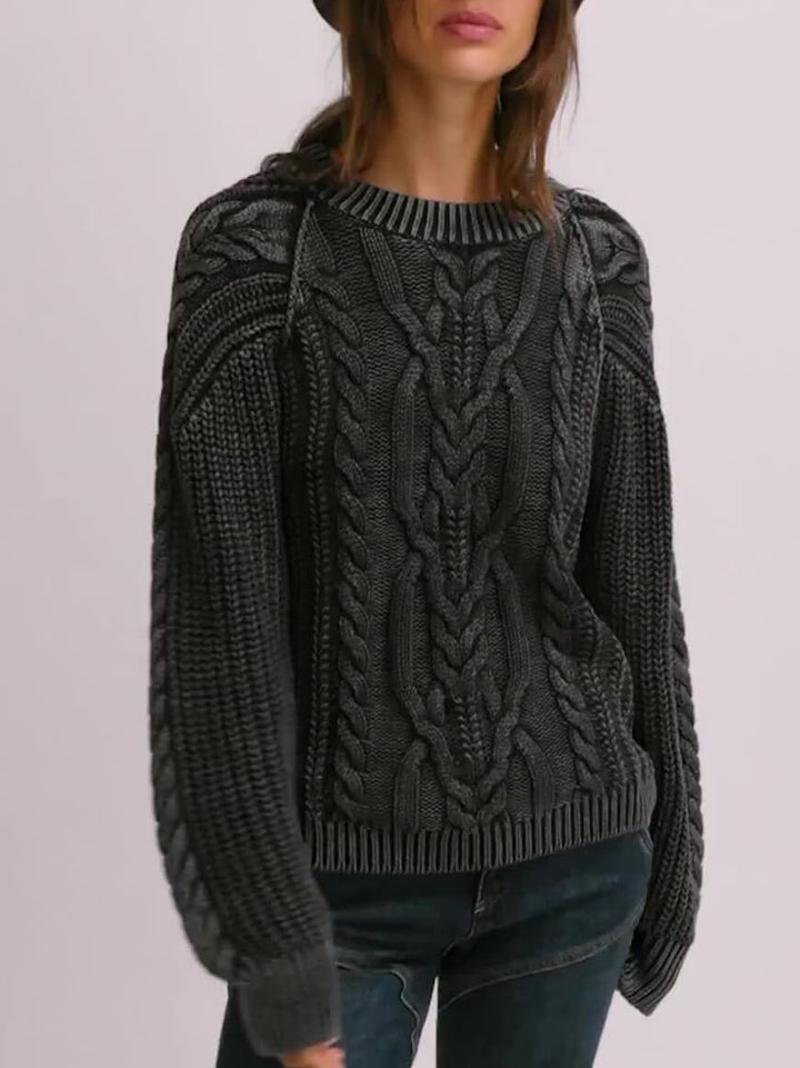 Maglione pullover a maniche lunghe con scollo tondo e torsione