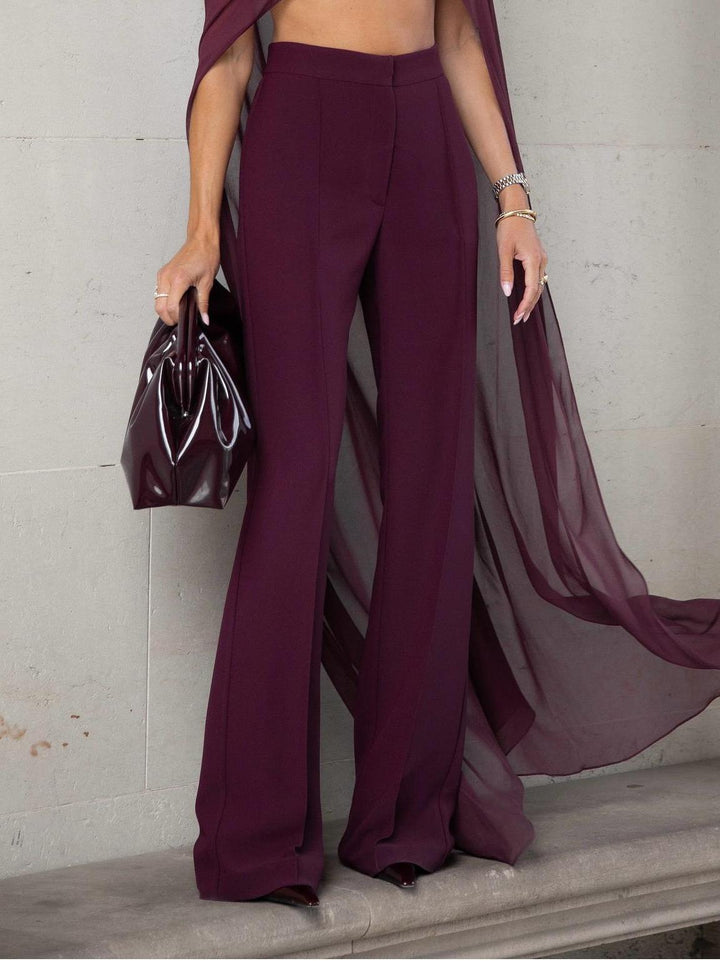 Burgundy Sheer Cape Crop Top & Pants Set