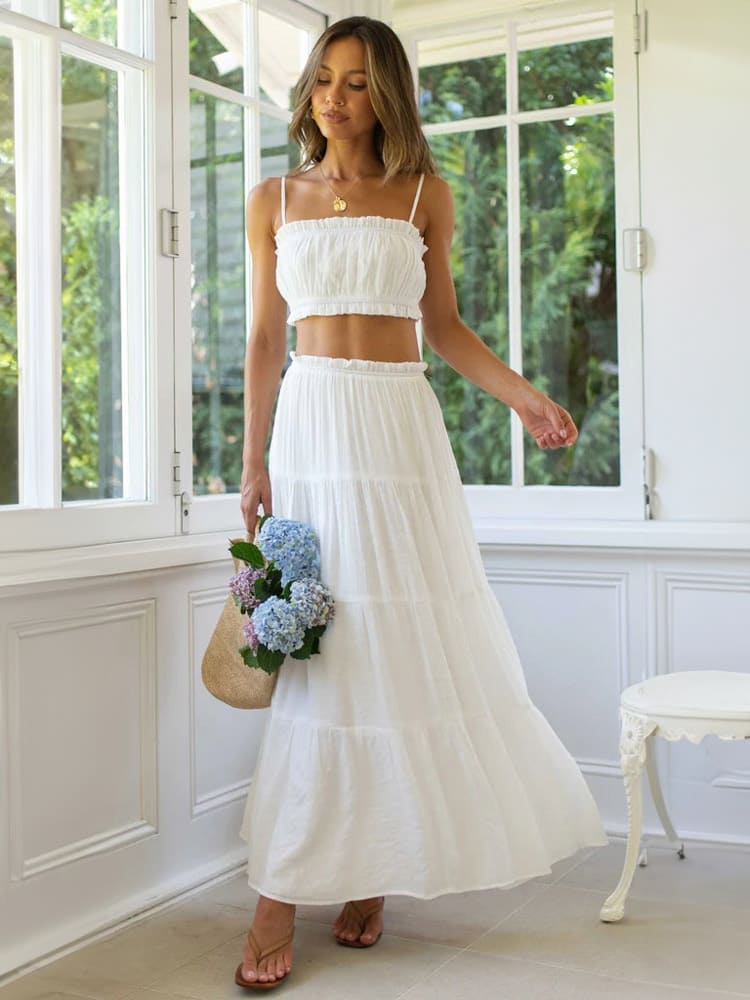 White Tiered Skirts Sets