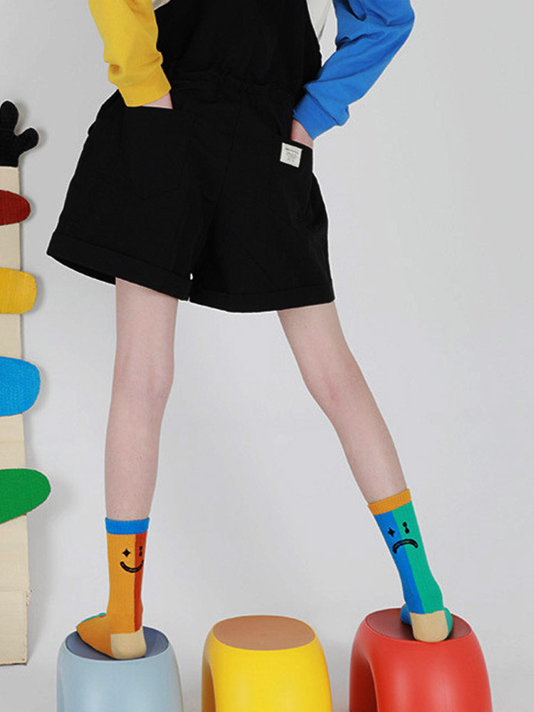 Chaussettes asymétriques en coton à blocs de couleurs