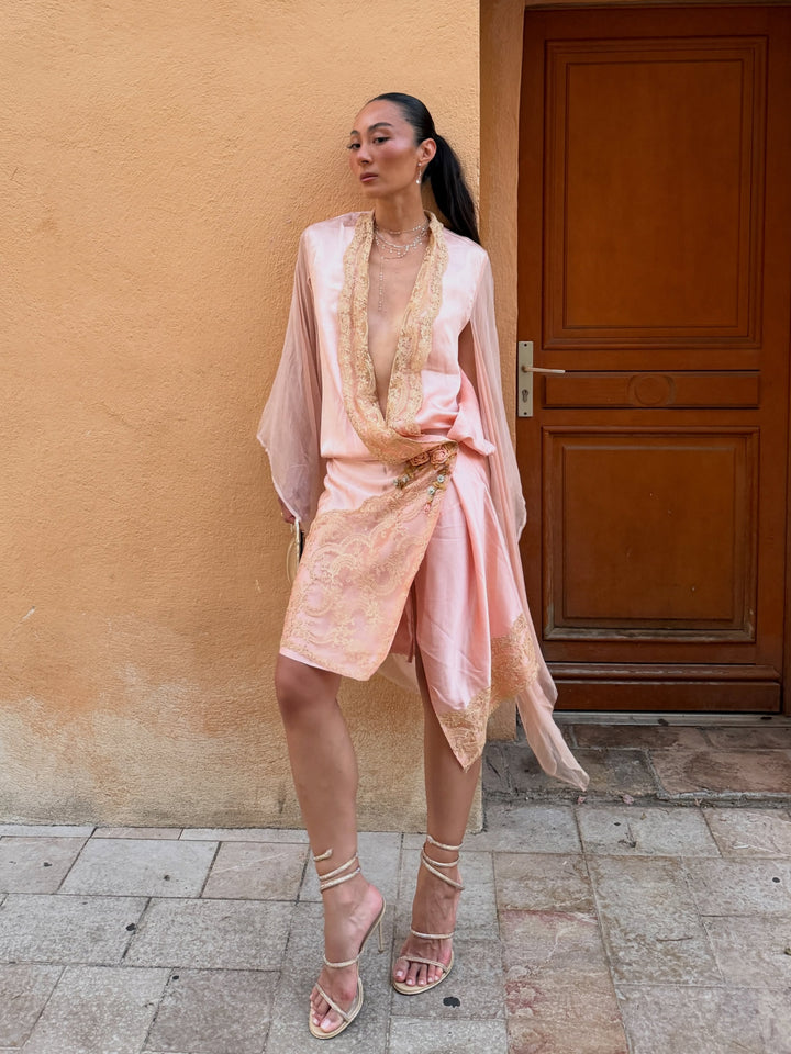 Romantic Draped Cape Mini Dress