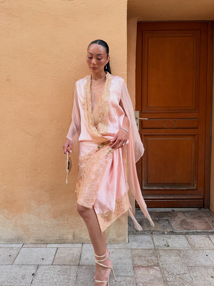 Romantic Draped Cape Mini Dress